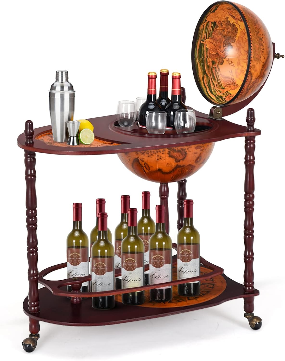 COSTWAY Globusbar Minibar Weltkugel Weinregal Flaschenregal Globus Bar Hausbar Cocktailbar Dekobar Tischbar, mit Rollen, mit Tischplatte