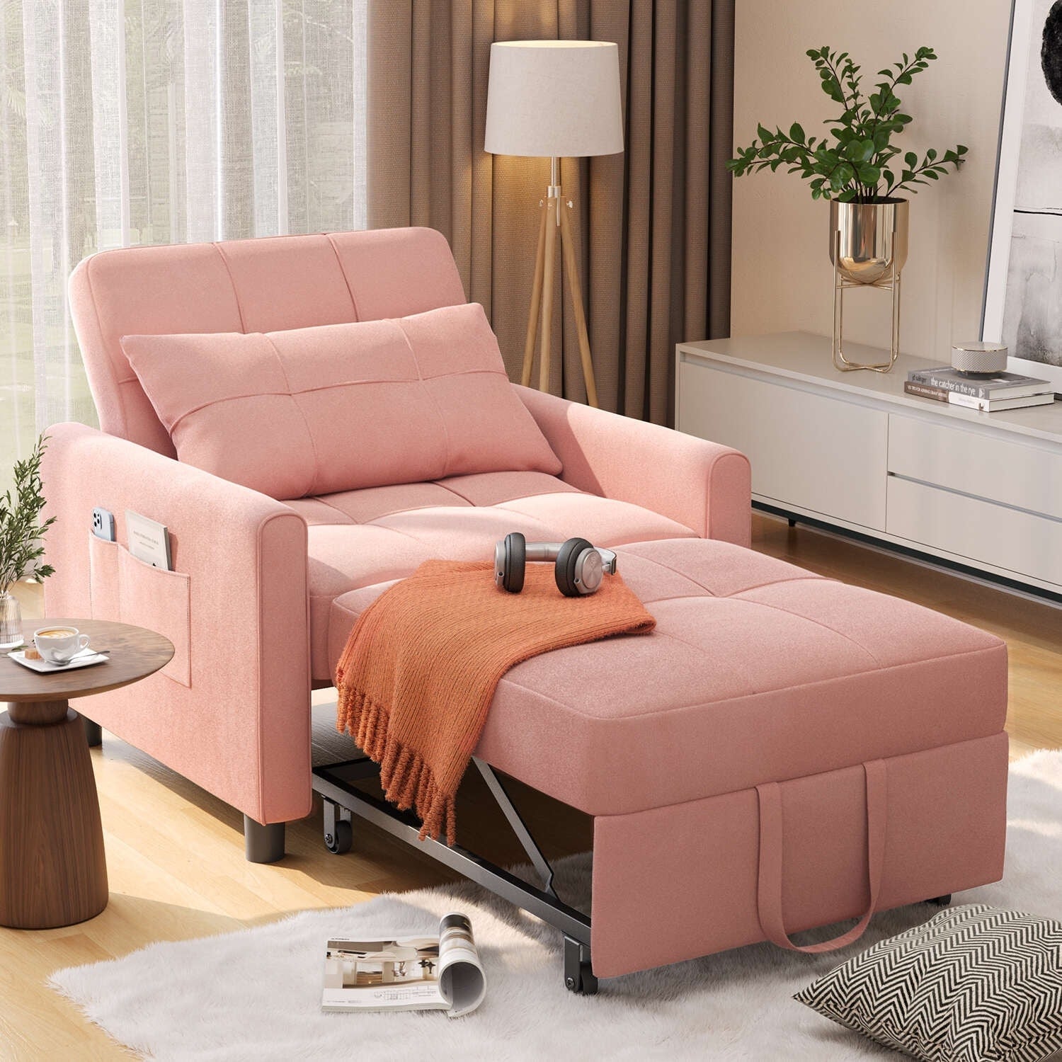 3-in-1 Adjustable Sleeper Sofa Bed, Pull Out Chair Sofa, Convertible Folding Bed for Living Room