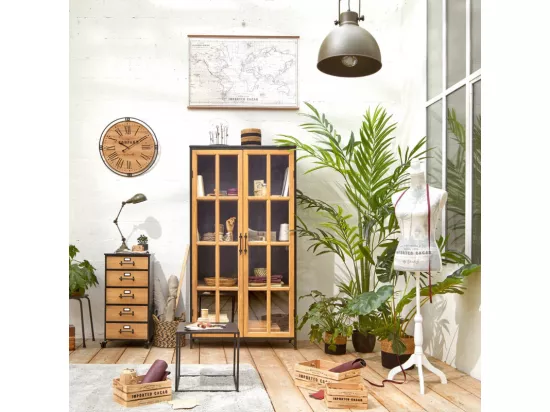 Pendule murale silencieuse en bois et métal D 58 cm