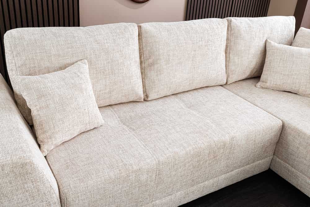 Modernes Ecksofa NORWAY 250cm beige Chenille Schlafsofa mit Stauraum inkl. Kissen
