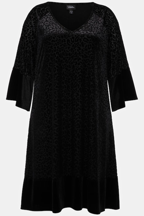 Midikleid, Leomuster, A-Linie, Rundhals, 3/4-Arm
