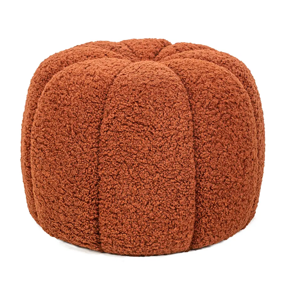 Poef met terracotta krullen en houten basis
