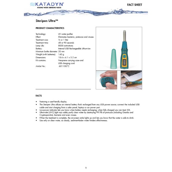 Steripen - Ultra UV Water Purifier - Purification de l'eau