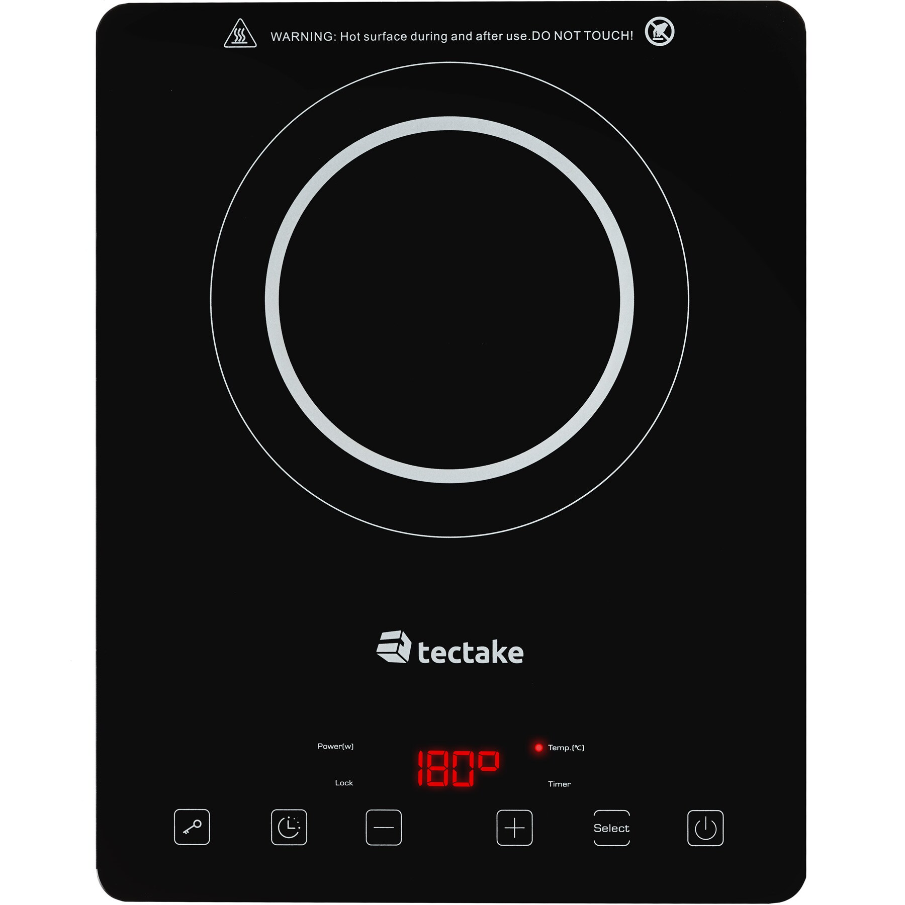 tectake® Induktionskochplatte, einzel, 2000W, Touch-Display mit 10 Leistungs- und Temperaturstufen, 60 - 240° C, inklusive einstellbarer Tastensperre