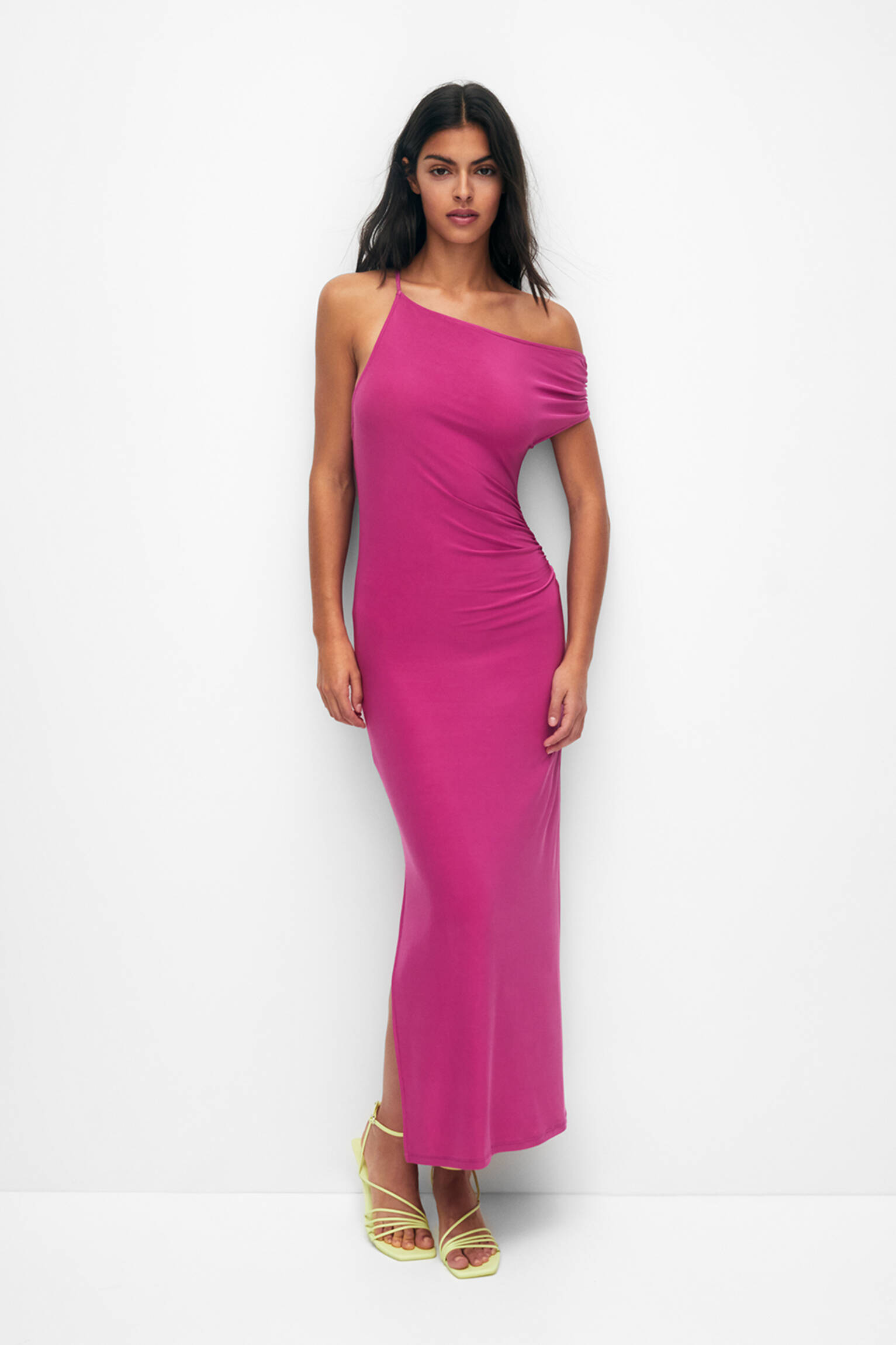 VESTIDO MIDI ASSIMÉTRICO MULTIPOSIÇÕES - FÚCSIA
