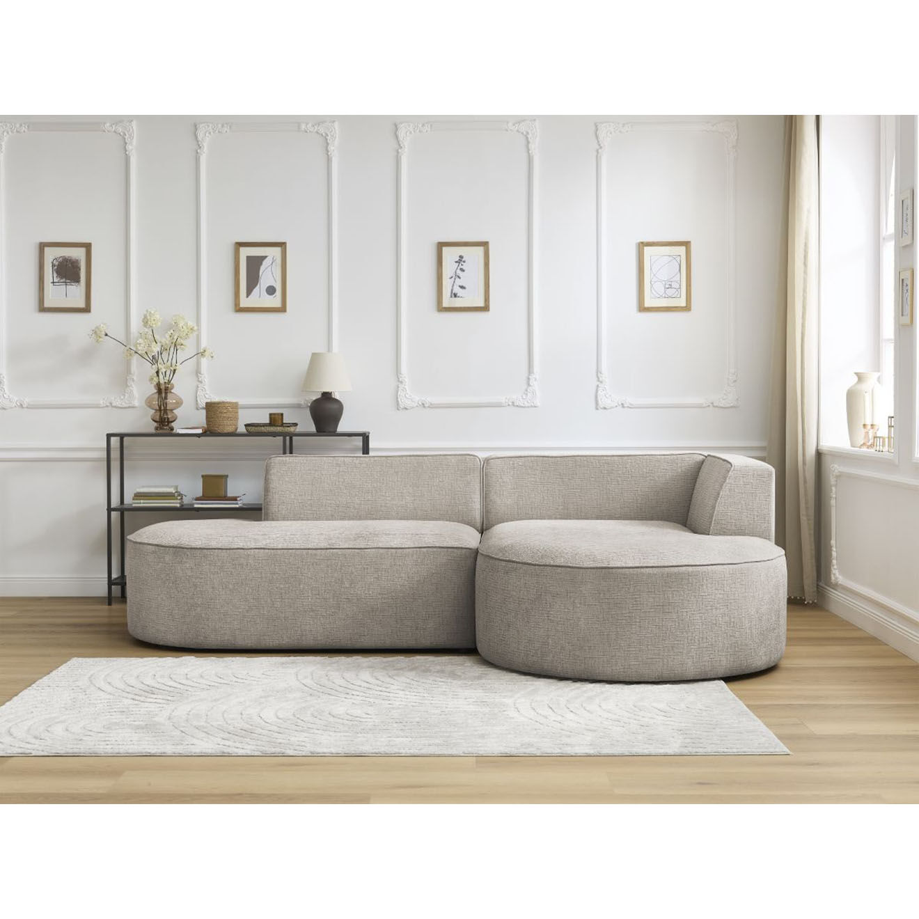 Bobochic Canapé d'angle droit fixe 4 places Rousseau texturé beige - 250x160x72 cm