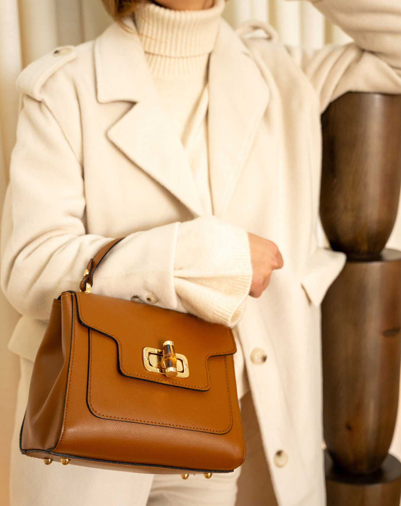 Christian Laurier Sac à main en Cuir Tia camel/brun - 28x22x11 cm