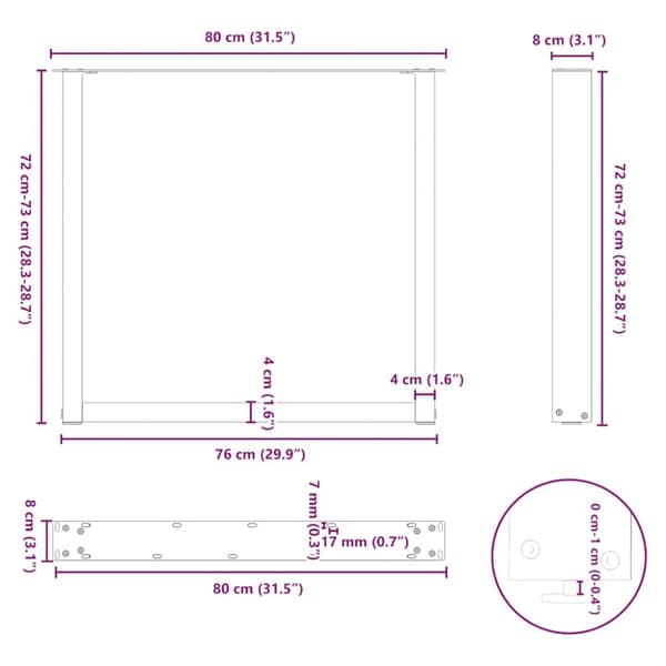 vidaXL Spisebordben U-formet 2 stk svart 80x(72-73) cm stål