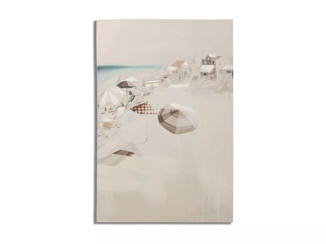 Tableau Toile sur Bois - Plage aux Couleurs Douces Style Impressionniste - 80x3x120 cm - Décoration Murale Apaisante