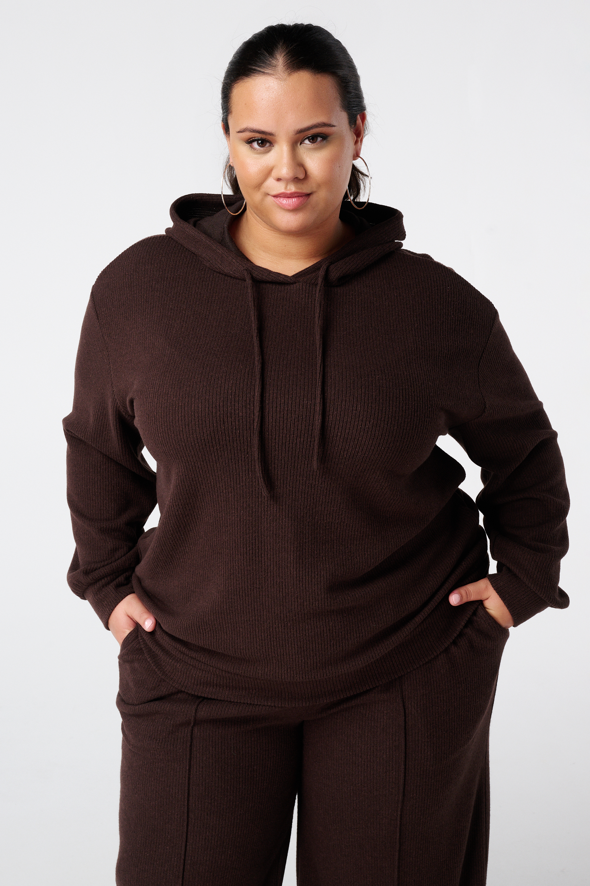 Capuchon trui met drawstrings Donker bruin