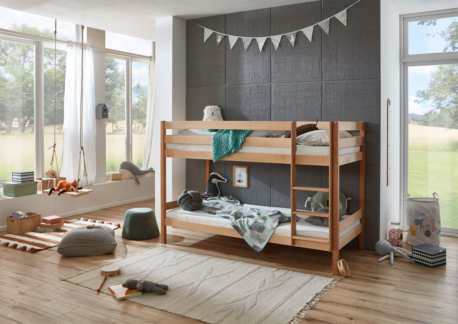 Etagenbett Lars 95,5x140x205,5 cm Buche massiv