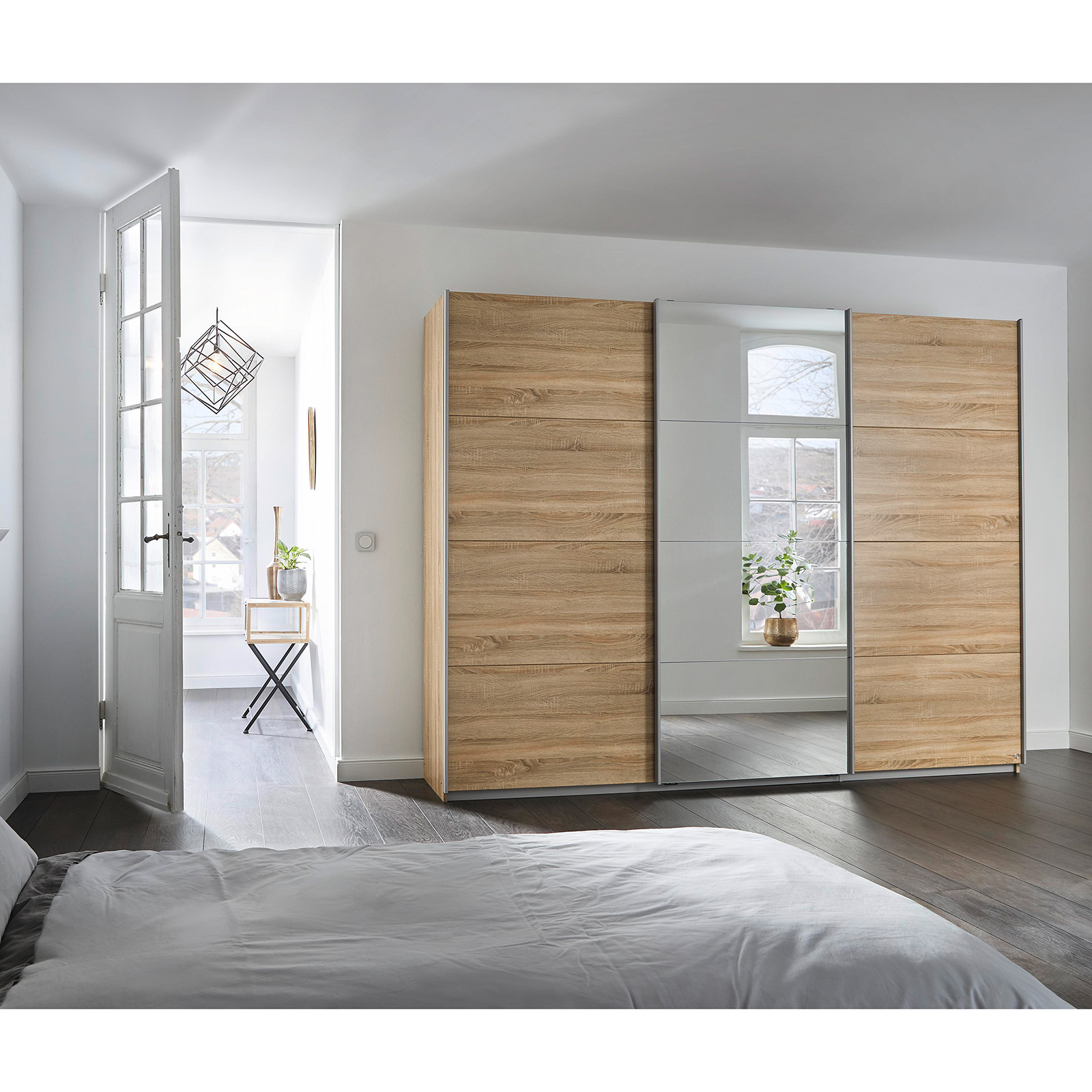 Schwebetürenschrank Sonoma Eiche - alufarben - mit Spiegel - 271x210 cm