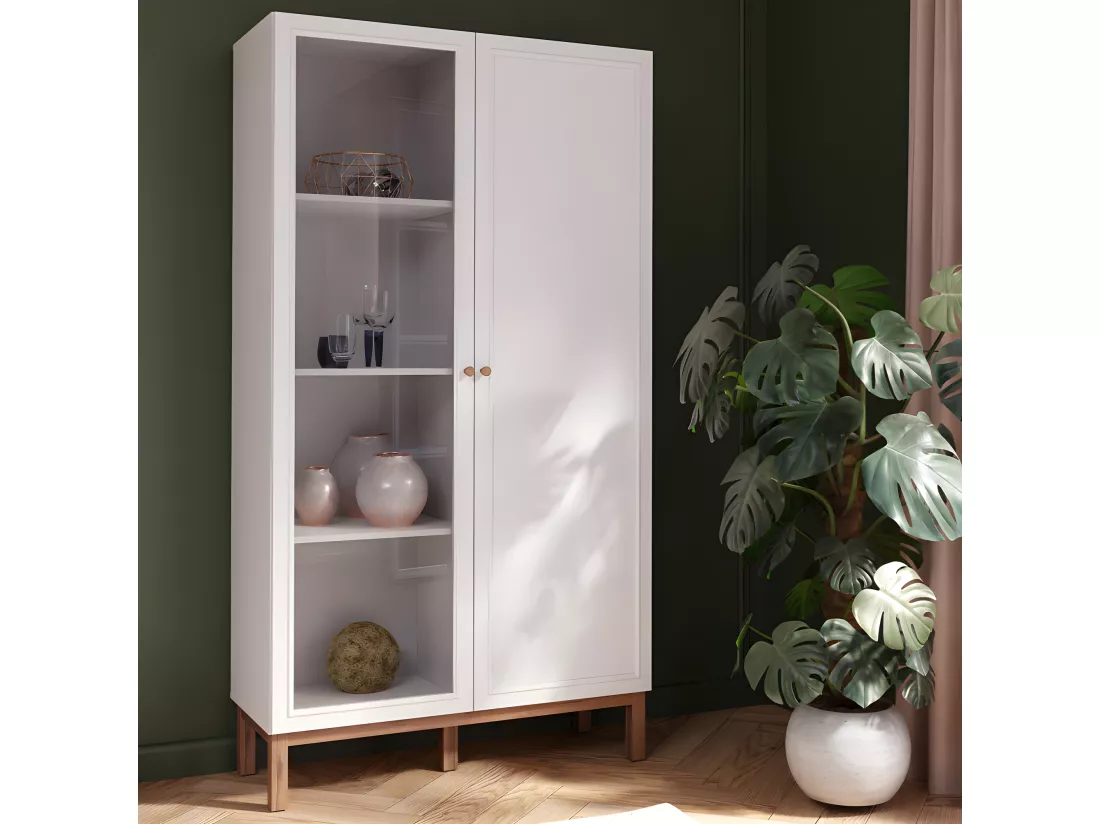 Armoirette vitrée décor gris et chêne avec portes réversibles - UDINE