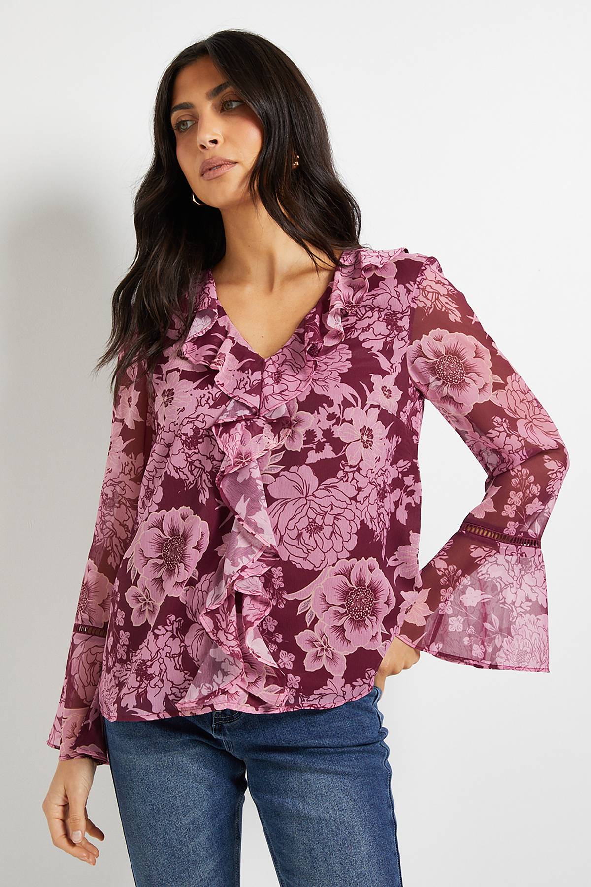 Wallis Blouse À Volants Avec Bordure En Dentelle Florale