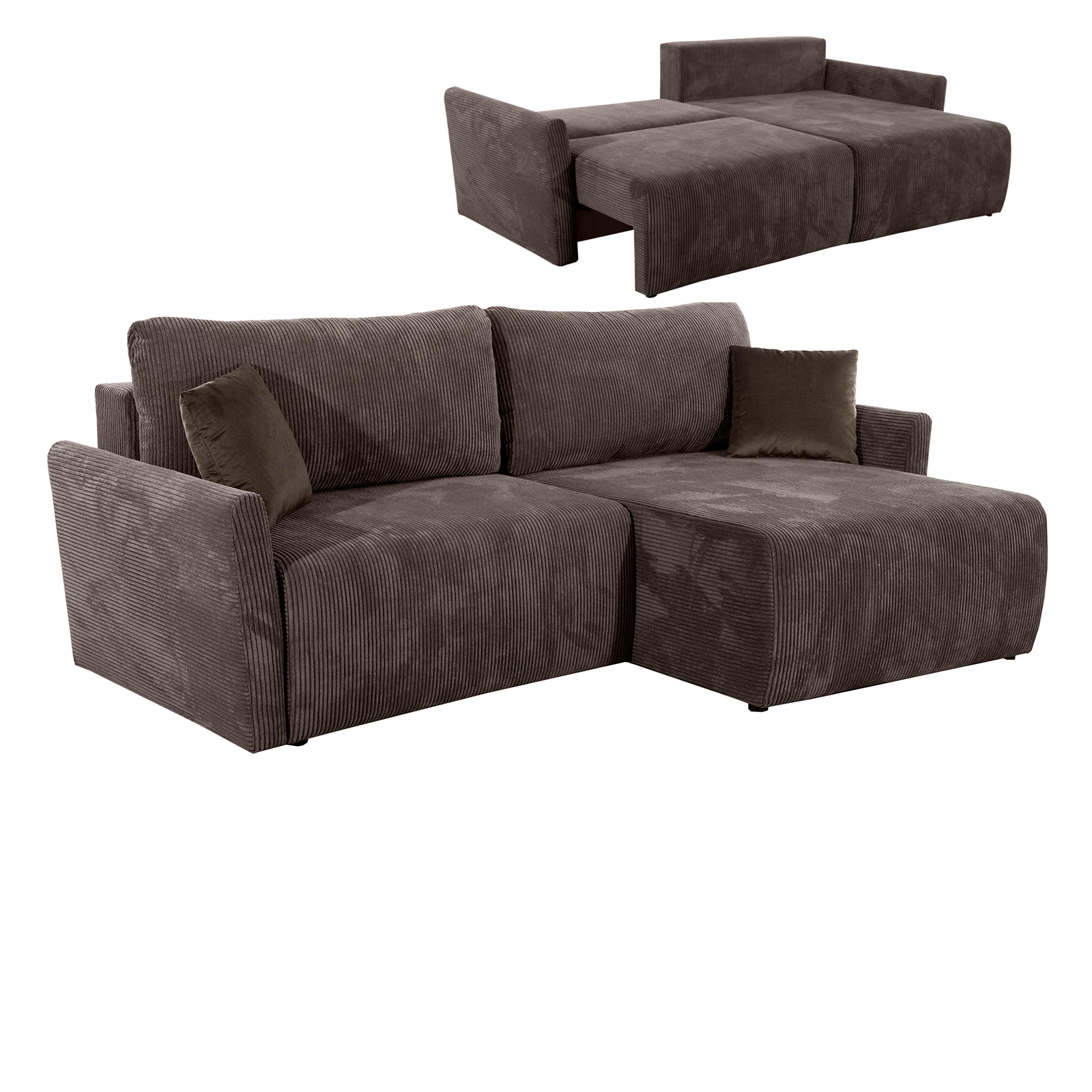 Ecksofa - braun - Liegefunktion und Bettkasten