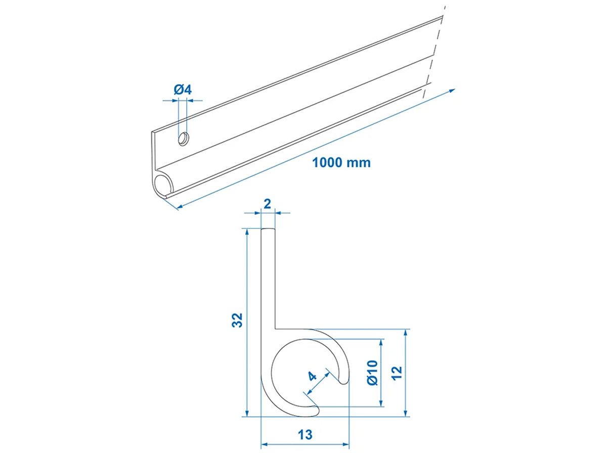 ProPlus 45° 100 cm aluminium tentrail