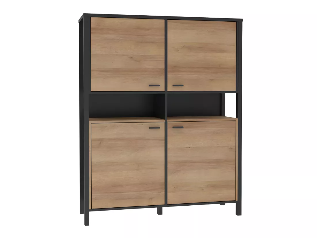 Vaisselier 121 cm 4 portes 2 niches décor bois de chêne et noir - MODE