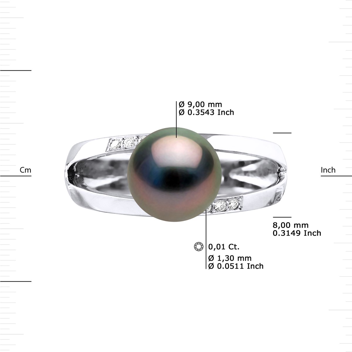 Bague Stella Jonc Perle de Tahiti 8-9 mm & Diamant - Or Blanc