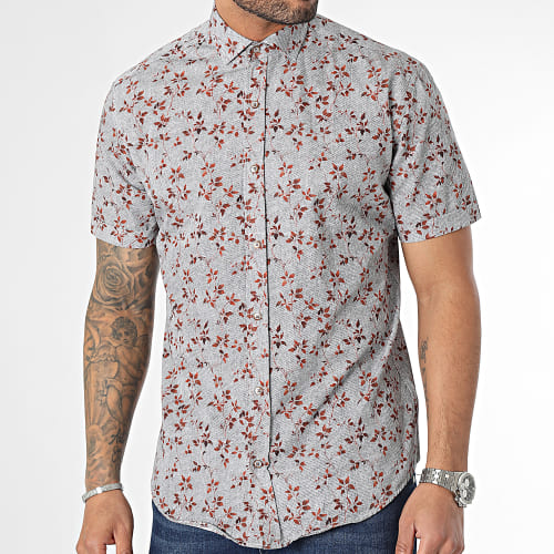 Chemise Manches Courtes Gris Chiné Floral