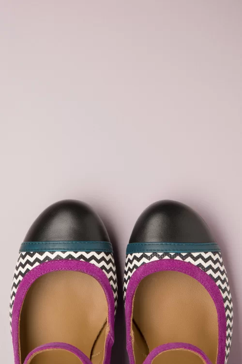 Nemonic Frida Mary Jane pumps in zwart en magentaroze