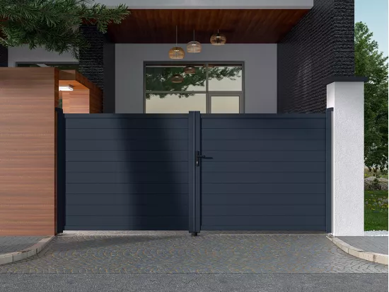 Portail battant aluminium plein L397 x H181 cm anthracite - NAZARIO