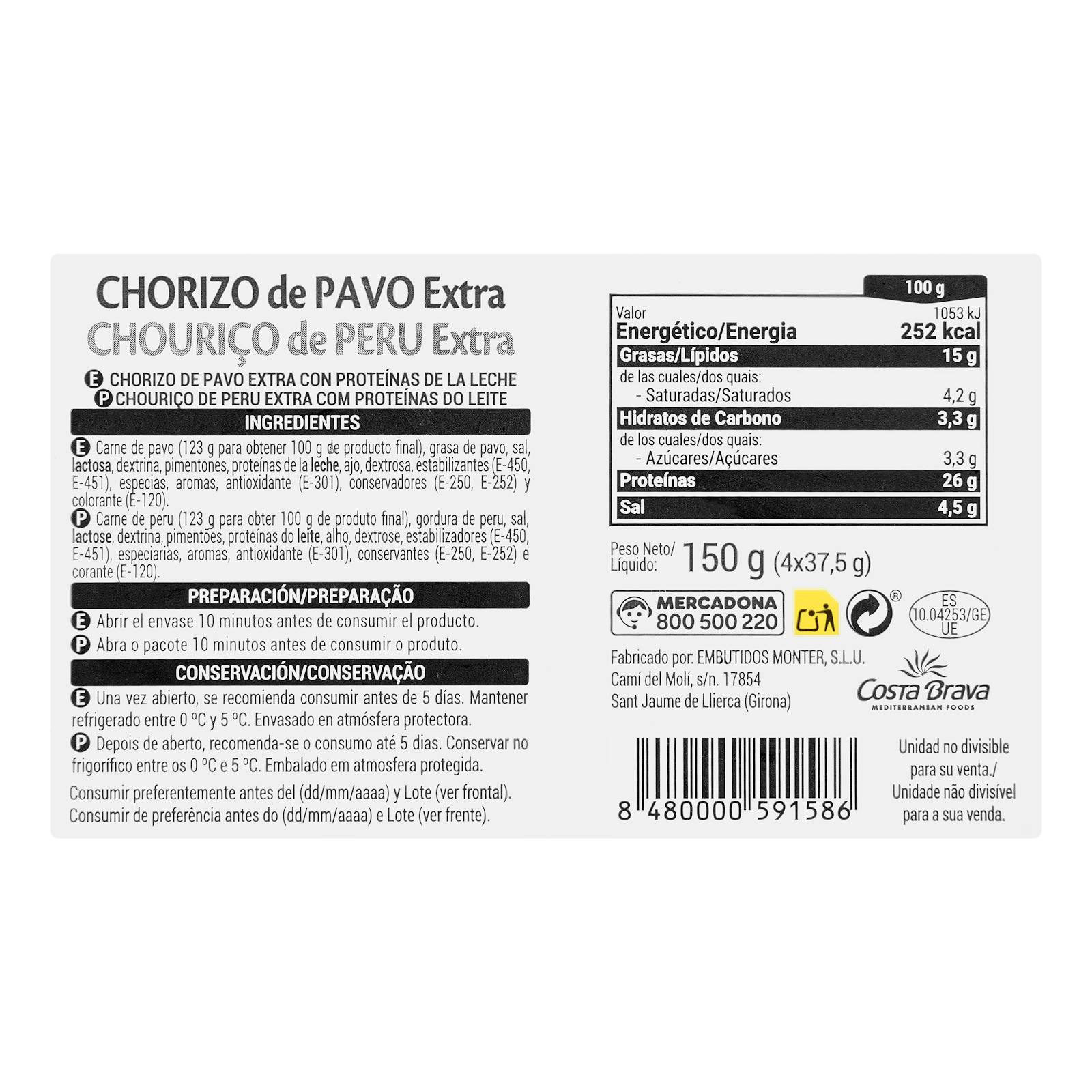 Tranches de chorizo de dinde extra Hacendado