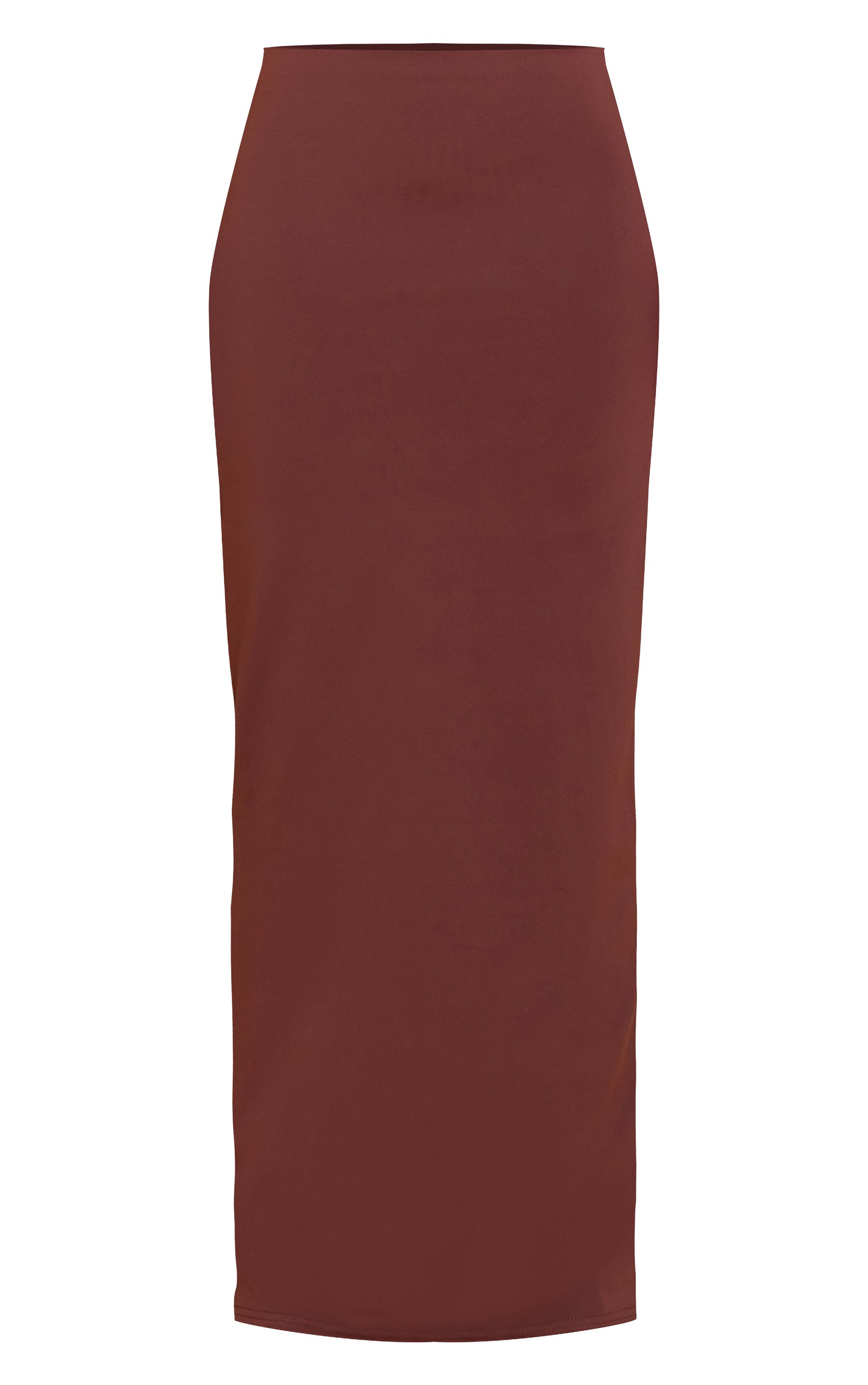 Chocolate Brown Jupe Longue Taille Mi-haute En Matière Sculptante Mate