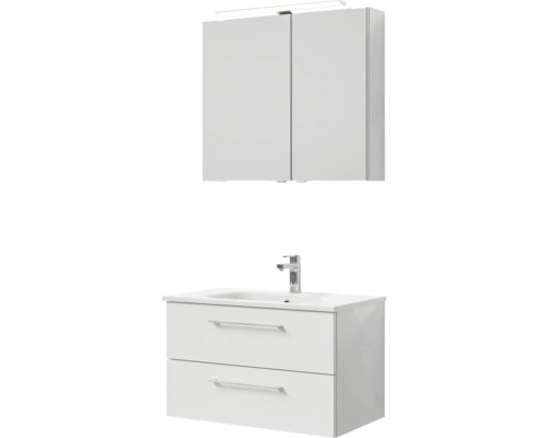 Pelipal Sunline 121 badkamermeubelset, BxHxD 81 x 200 x 46 cm, hoogglans witte fronten, met mineraalstenen wastafel, badmeubel en spiegelkast met LED-verlichting