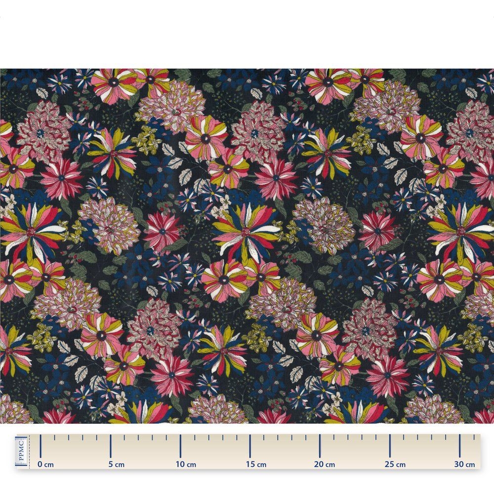 Tissu Enduit Au Mètre Dahlia Rose Marine