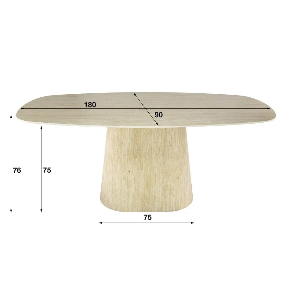 Eettafel Deens Ovaal - Travertin - 180x90x76cm - Centro