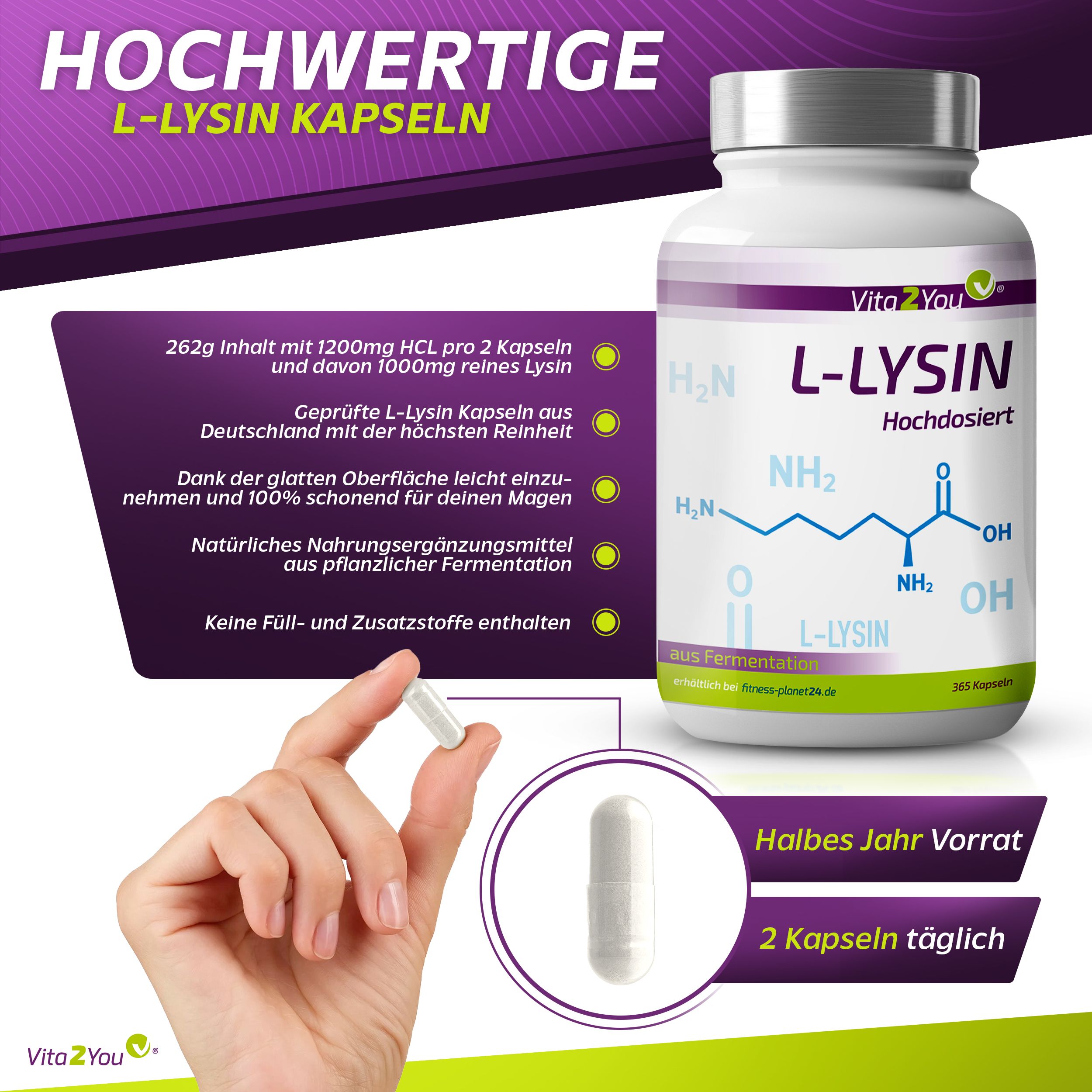 Vita2You L-Lysin 1200mg Kapseln
