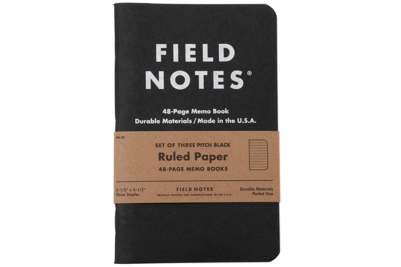 Field Notes Pitch Black Memo Book FN-34 Ruled 3-Pack, notitieboekjes
