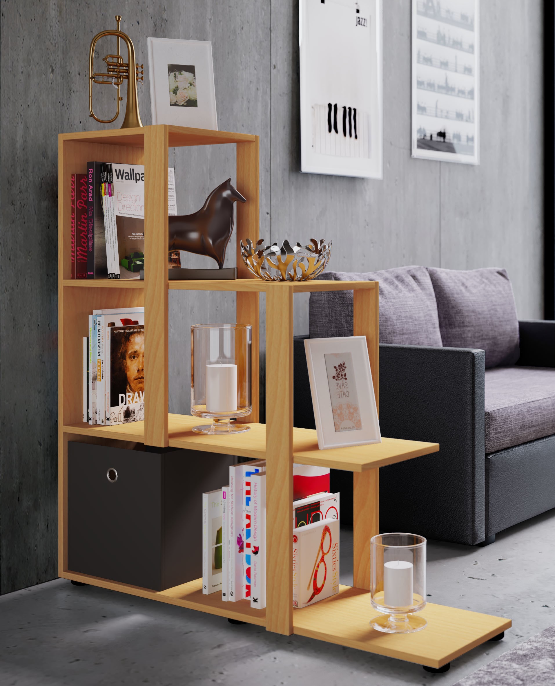 VCM Holz Stand Treppenregal Stufenregal Standregal Raumteiler Bücherregal Slando