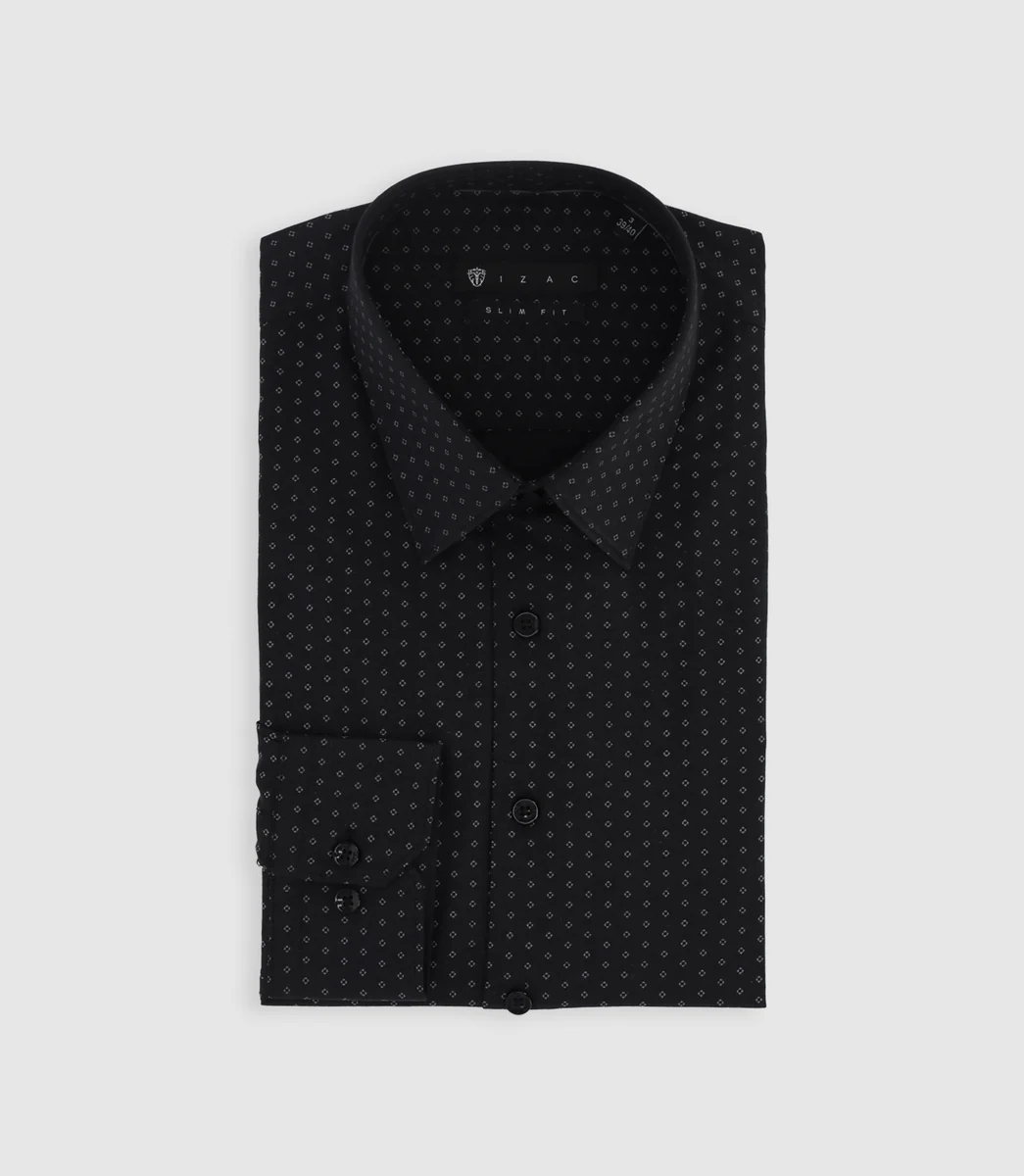 Chemise à imprimé micro motifs noir et gris PAOLINO