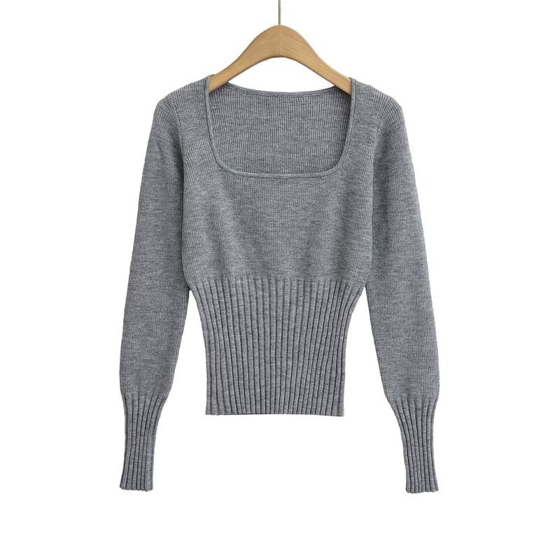 Ulark - Lange mouwen, vierkante hals, effen crop top