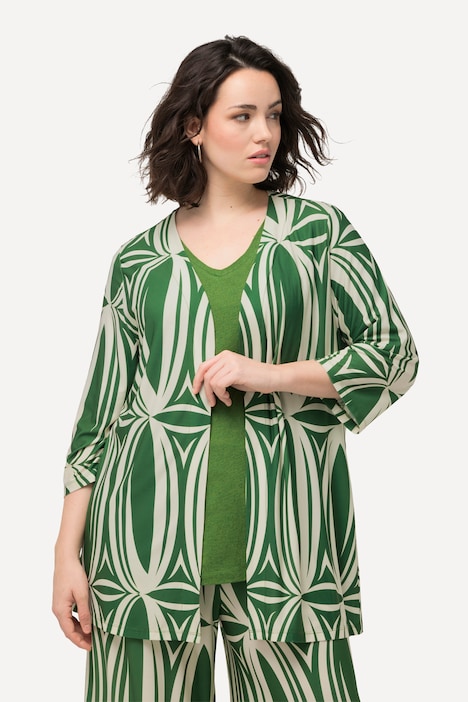 Shirtjacke, grafischer Druck, A-Linie, 3/4-Arm