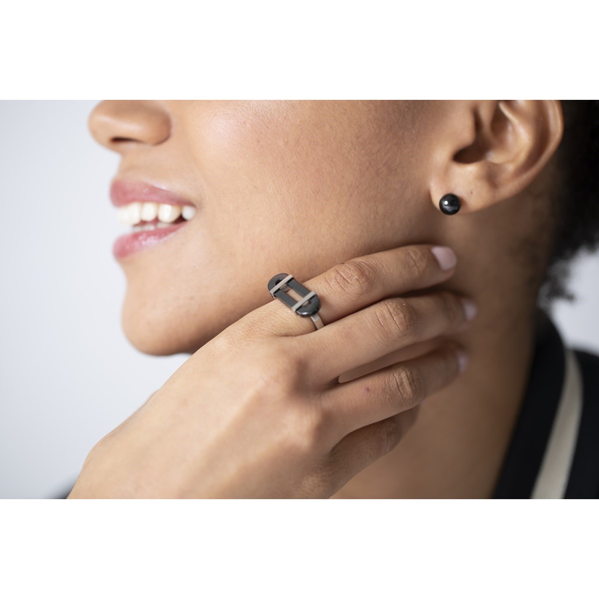 Bague en Acier 316L et céramique - blanc brillant