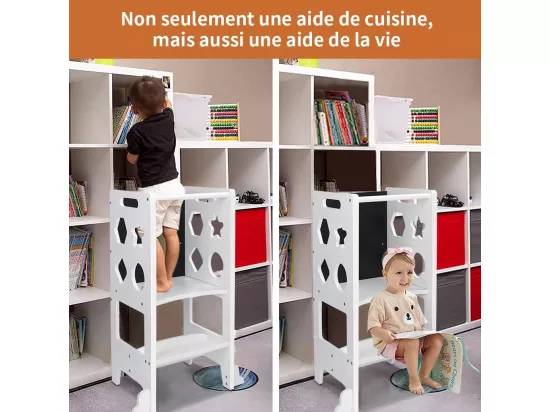 Yoleo Tour d'observation Montessori en Bois, Tour d'apprentissage sécurisée, Marchepied pour bébé avec Tableau Noir