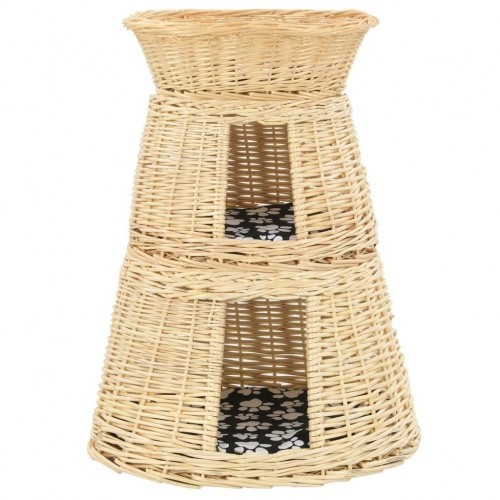 Cesto com almofadas de vime para gatos, cor natural