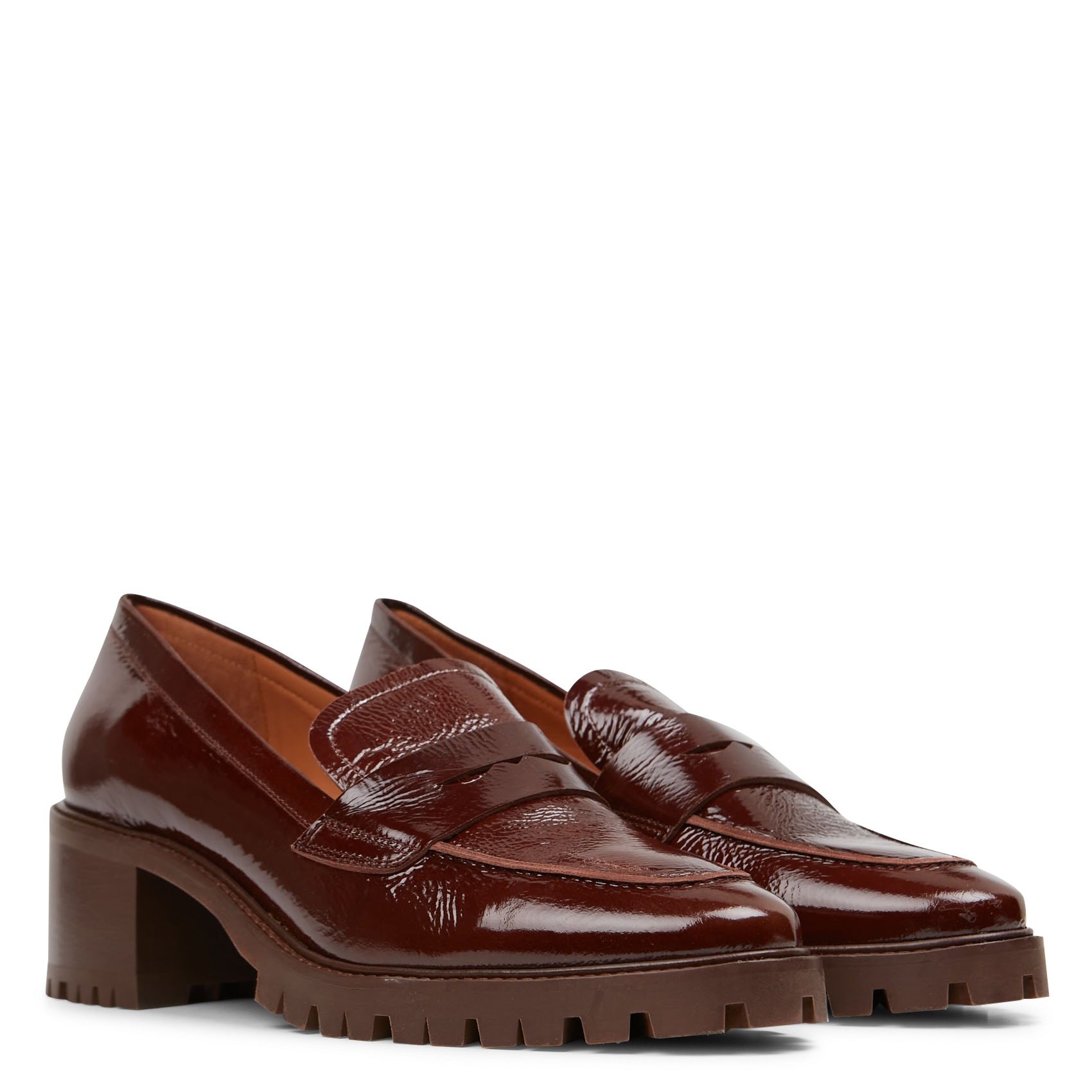 N°81 - Mocassins à talon en cuir glacé | Marron