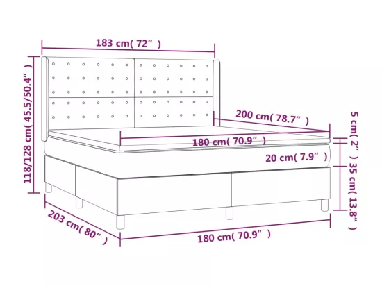 Sommier tapissier matelas et LED Bleu foncé 180x200 cm Velours