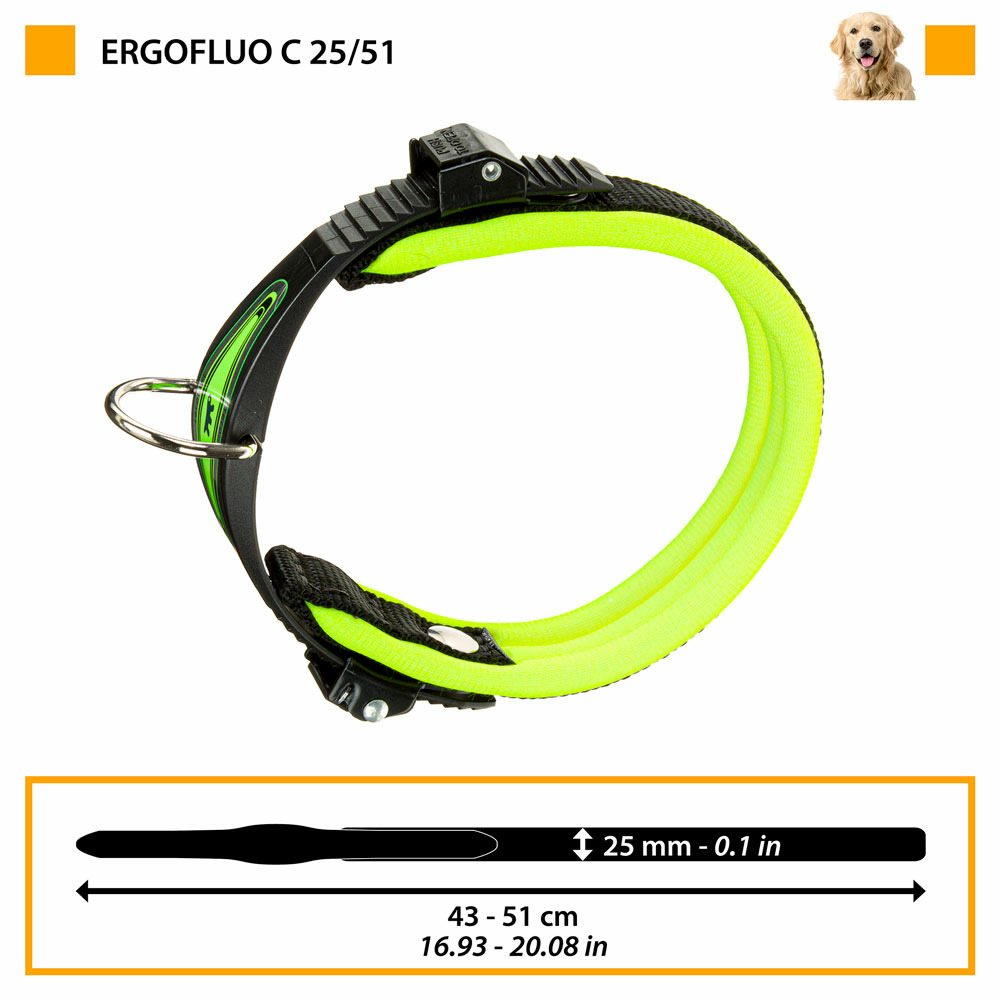 Collier ergonomique pour chiens ergofluo c25/51 avec rembourrage et fermeture à micro-régulation