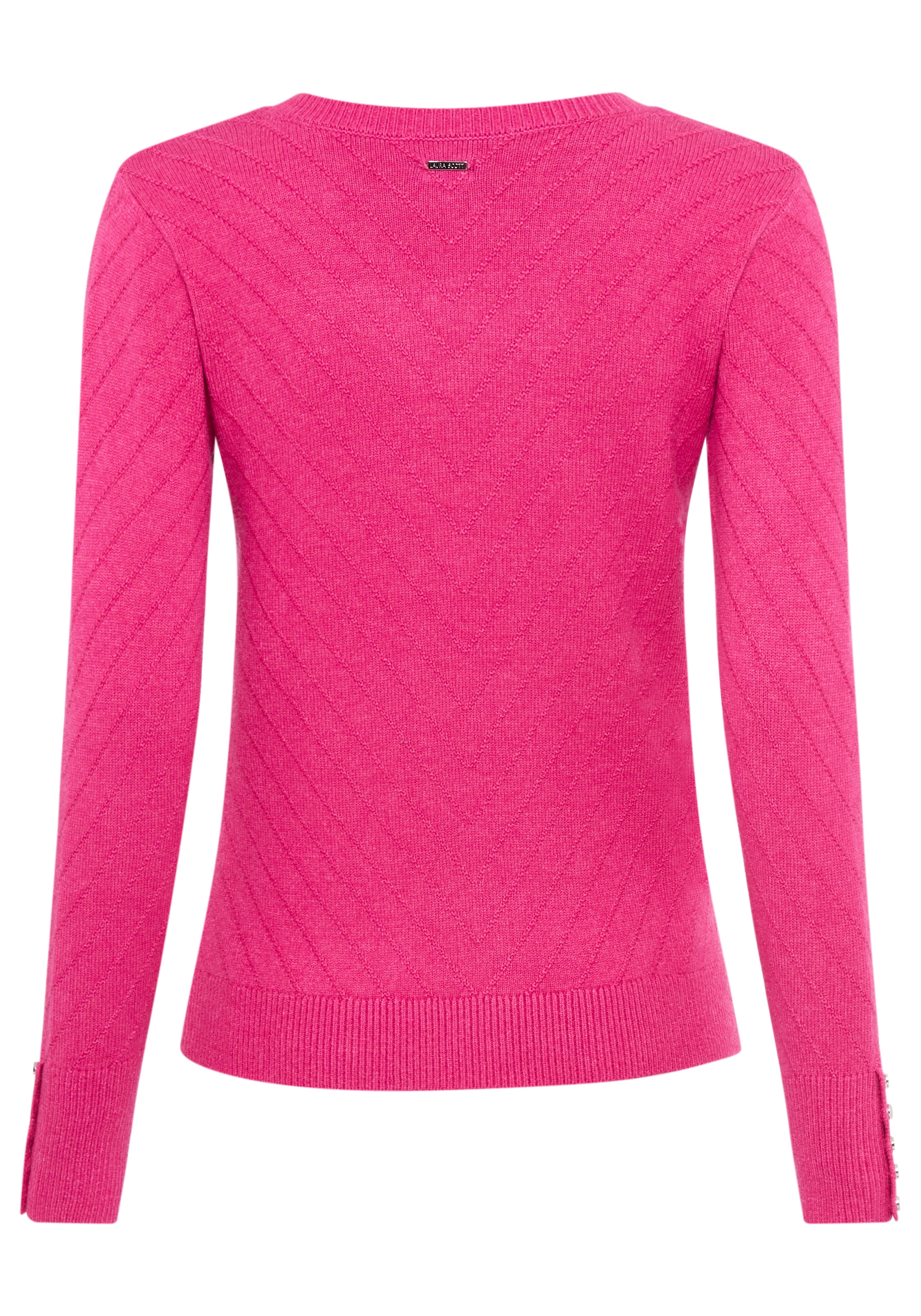 Laura Scott V-Ausschnitt-Pullover , kuscheliger Winterstrick mit Strukturstrick und Knöpfen