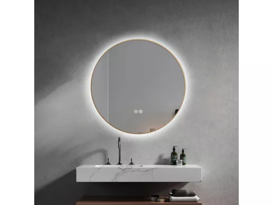Miroir salle de bain LED rond 80cm anti buée avec cadre doré LB-4647GA