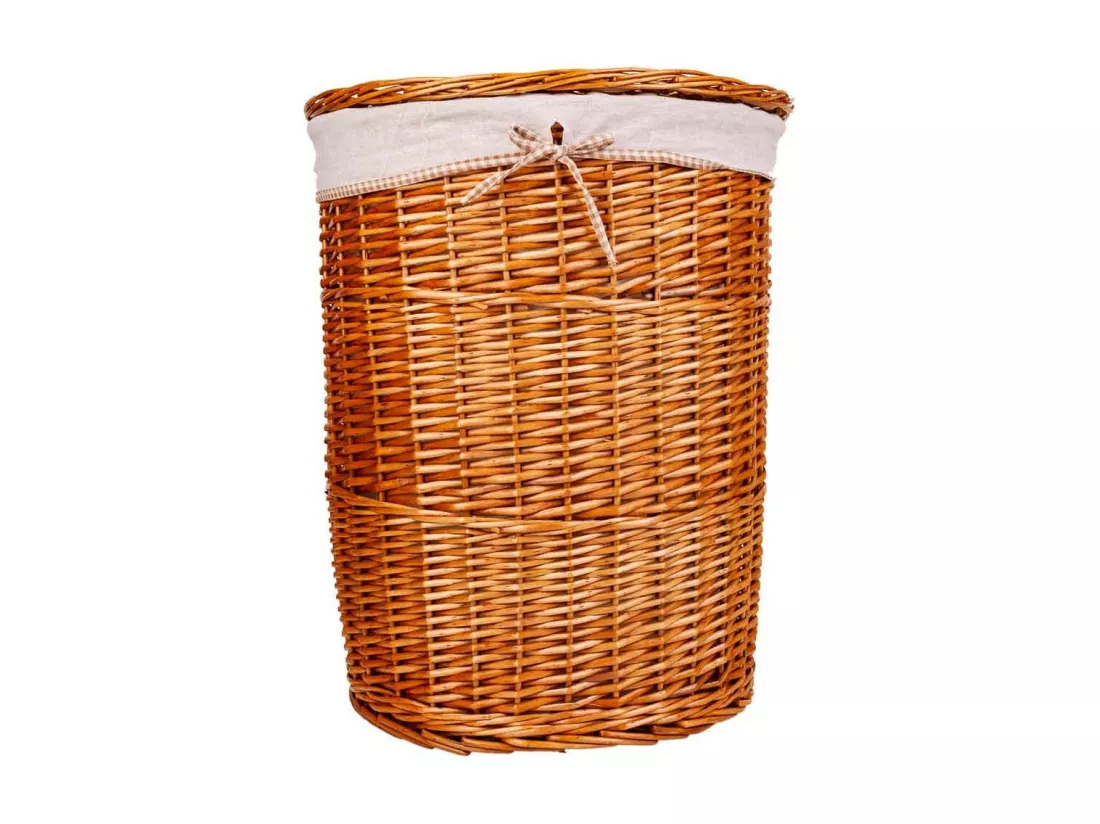 Set de corbeille à linge et deux paniers en osier doublés marrons
