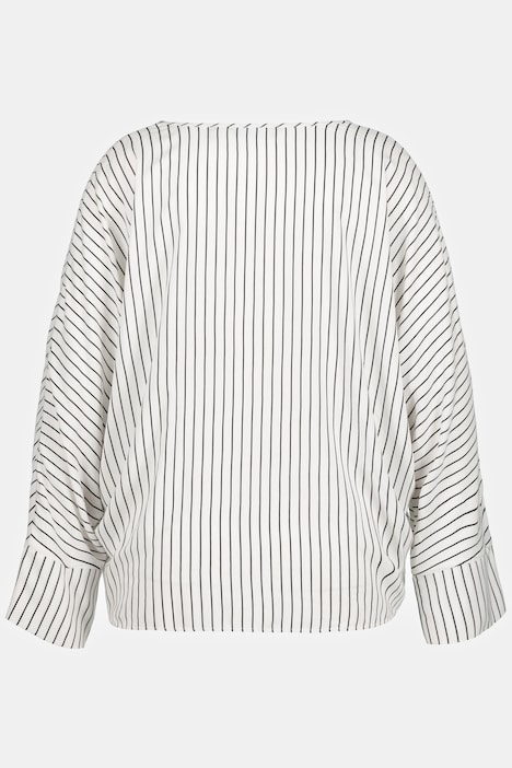 Bluse, Streifen, V-Ausschnitt, Fledermaus-Halbarm