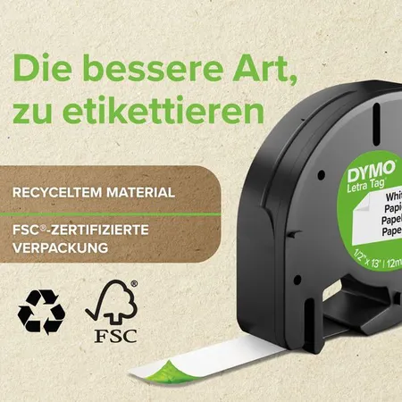 Dymo Original Schriftband für LetraTag®, Plastik, schwarz auf weiß