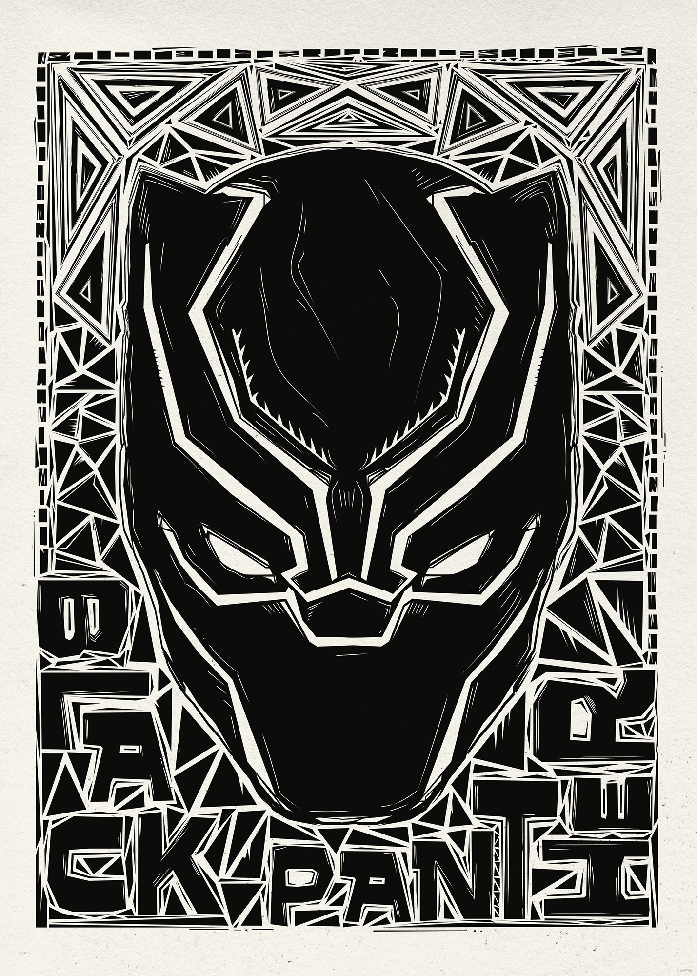 Komar Wandbild »Marvel Black Panther Lino-Cut Helmet« Disney Set, 1 Stk. tlg. 50 x 70 cm (Breite x Höhe) - Kinderzimmer, Dekoration
