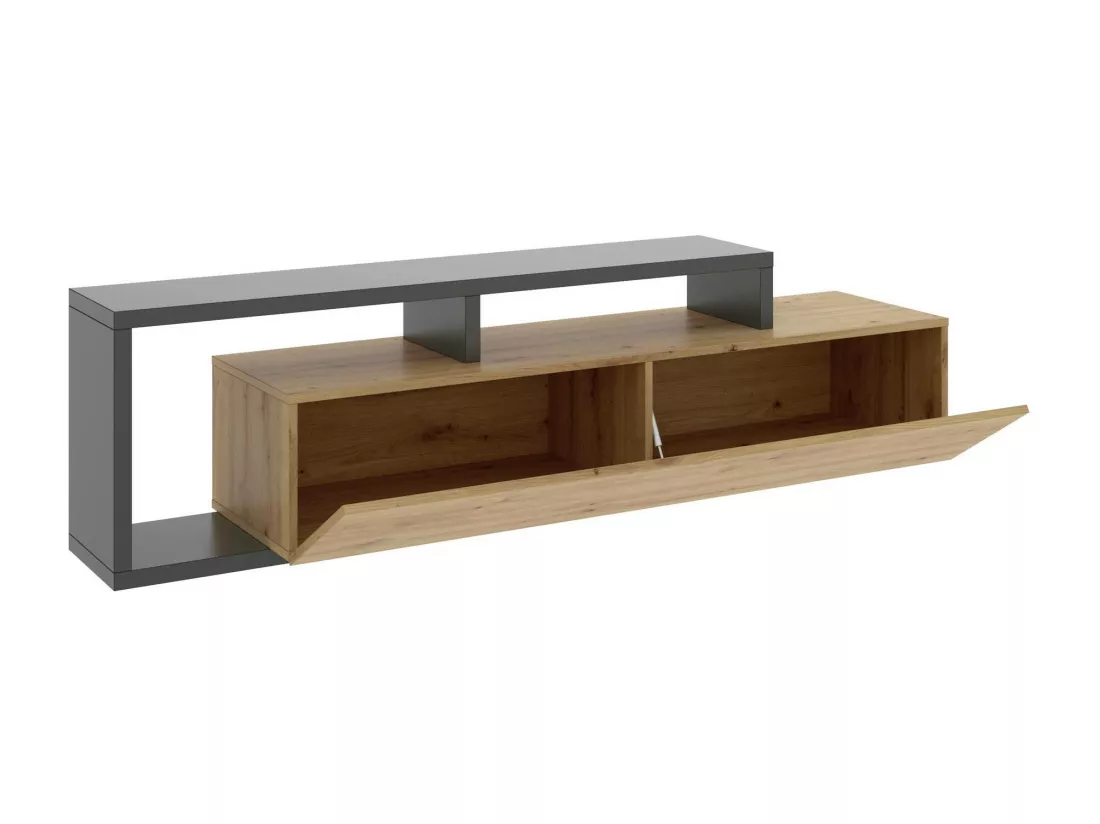 Meuble TV Dgodign, Buffet bas de salon, Buffet de salon pour télévision, 165x40h47 cm, Chêne Nodi et Anthracite