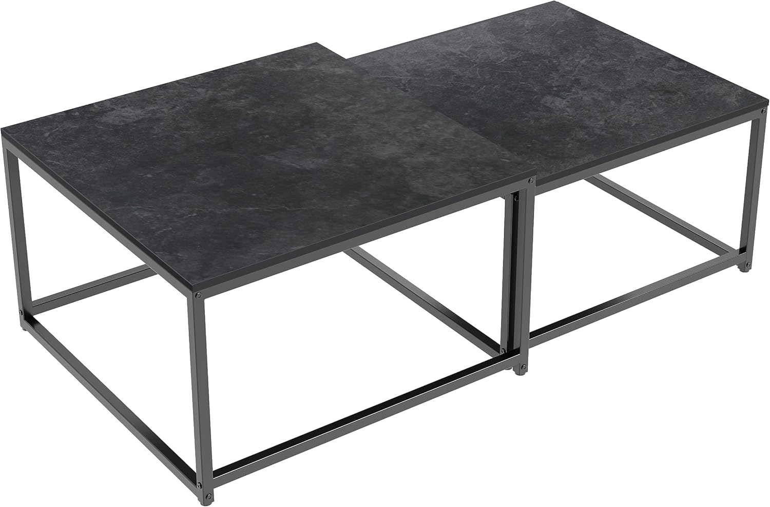 FATIVO Couchtisch Schwarz Marmor Wohnzimmertisch: beistelltisch 2er Set modern sofatisch quadratisch mit metallgestell für Wohnzimmer groß:65×65×40cm klein:60×60×34cm